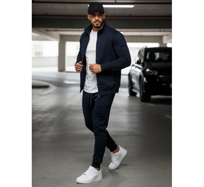 Pánska mikina na zips bez kapucne tmavomodrá BX4567