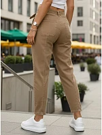 Jeansy damskie z wysokim stanem mom fit z paskiem brązowe model 22136316 - FashionStreet