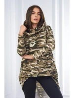 Mikina s dlhým chrbtom moro khaki+ecru