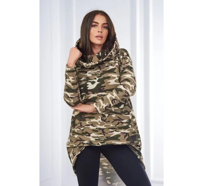 Mikina s dlhým chrbtom moro khaki+ecru