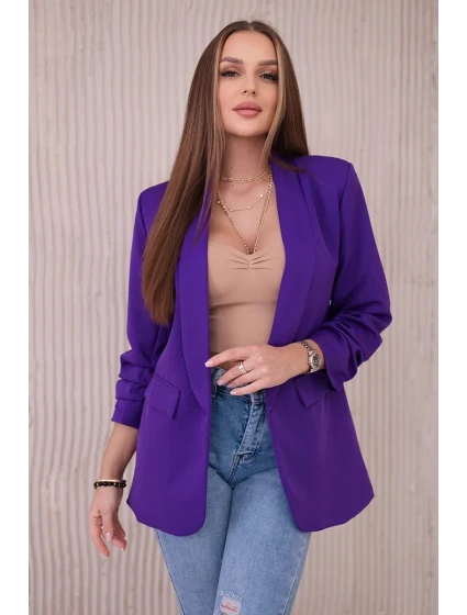 Bunda s klopou elegantní tmavě fialová Bunda s klopou elegantní tmavě fialová