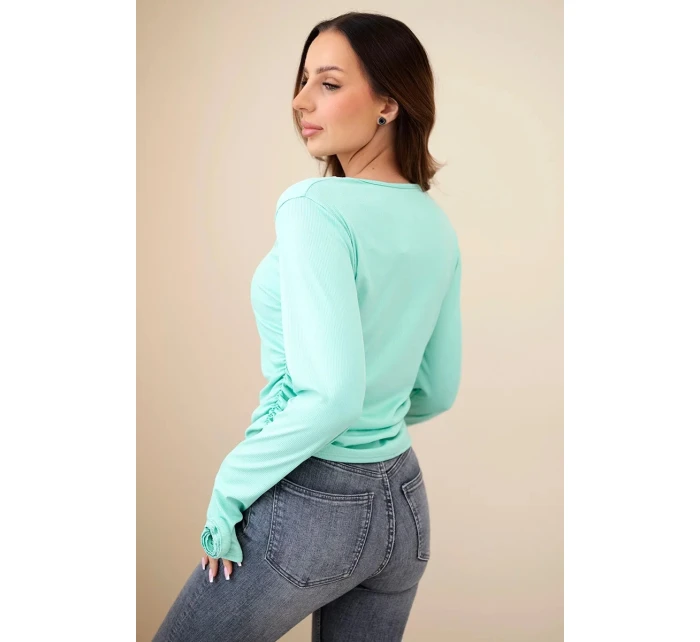 Dámská pruhovaná blůza s nařasením na boku mátová