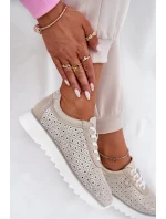 Zamszowe Ażurowe Sneakersy Na Platformie LR51-927 Złote