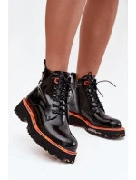 Botki Damskie Z Lakierowanej Skóry Naturalnej Ocieplane Artiker 57C0061 Czarne