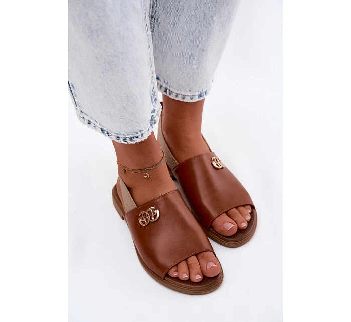 Kožené sandály se zlatým detailem model 22122967 Hnědé - Zazoo