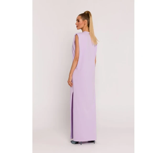 M790 Maxi šaty s ramennými vypchávkami - fialové M790 Maxi šaty s ramennými vypchávkami - fialové