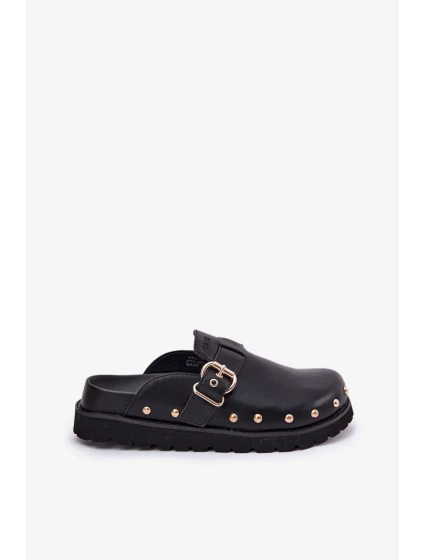 Dámske kožené papuče na platforme Big Star - čierne Dámske kožené papuče na platforme Big Star - čierne