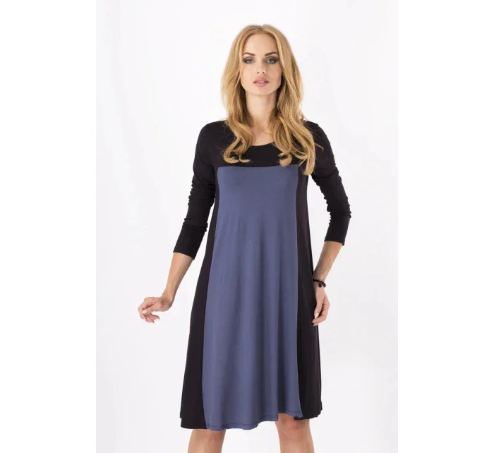 Dámske šaty voľný strih 3/4 rukáv vhodné aj pre tehotné stredne dlhé grafitové - Čierna - Beyo