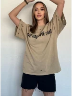 Dámské tričko s potiskem beige Dstreet model 21977333 - FashionStreet Dámské tričko s potiskem beige Dstreet model 21977333 - FashionStreet