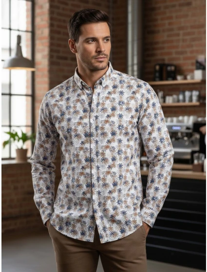 Pánská bílá košile s květinami Dstreet model 21989379 - FashionStreet