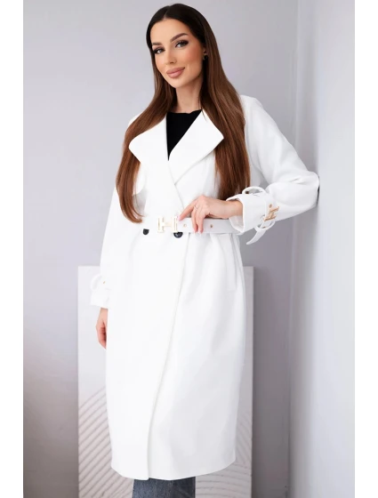 Dámsky kabát s opaskom a zlatými prackami ecru Dámsky kabát s opaskom a zlatými prackami ecru