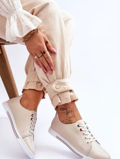 Damskie Skórzane Trampki Beżowe S.Barski LR268R