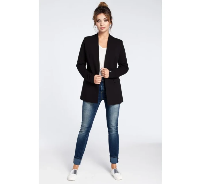 B030 Pletená bunda bez goliera - čierna