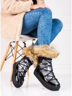 Praktické sivo-strieborné snežnice bez podpätku pre ženy Praktické sivo-strieborné snežnice bez podpätku pre ženy