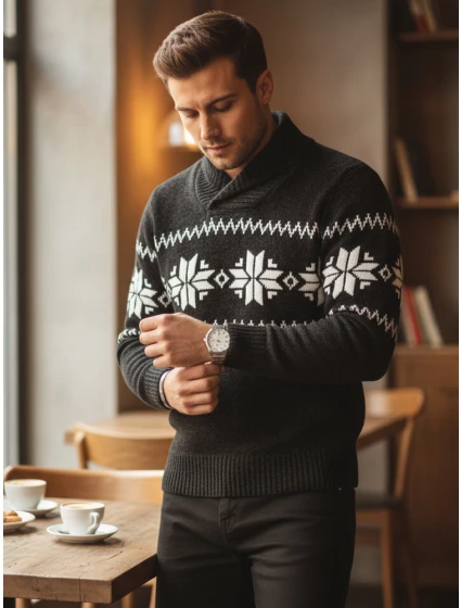 Pánsky čierny sveter FashionStreet WX2268 Pánsky čierny sveter FashionStreet WX2268