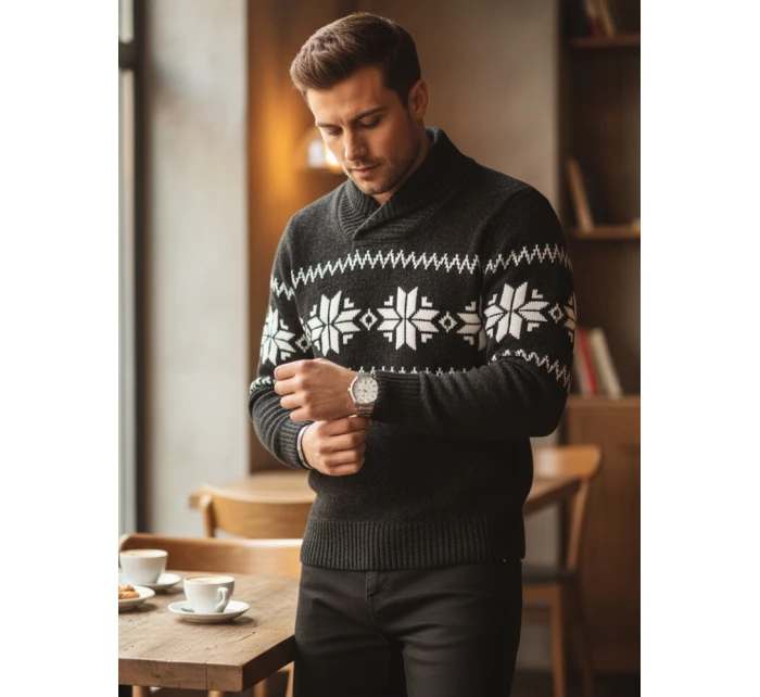 Pánsky čierny sveter FashionStreet WX2268 Pánsky čierny sveter FashionStreet WX2268