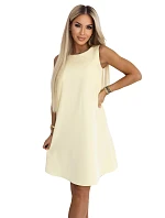 296-16 VICTORIA Trapézové šaty bez rukávov s opaskom - maslovo žlté