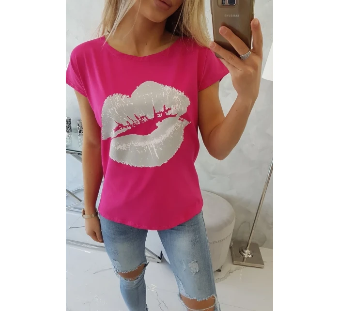 Blúzka s potlačou pier fuchsiová