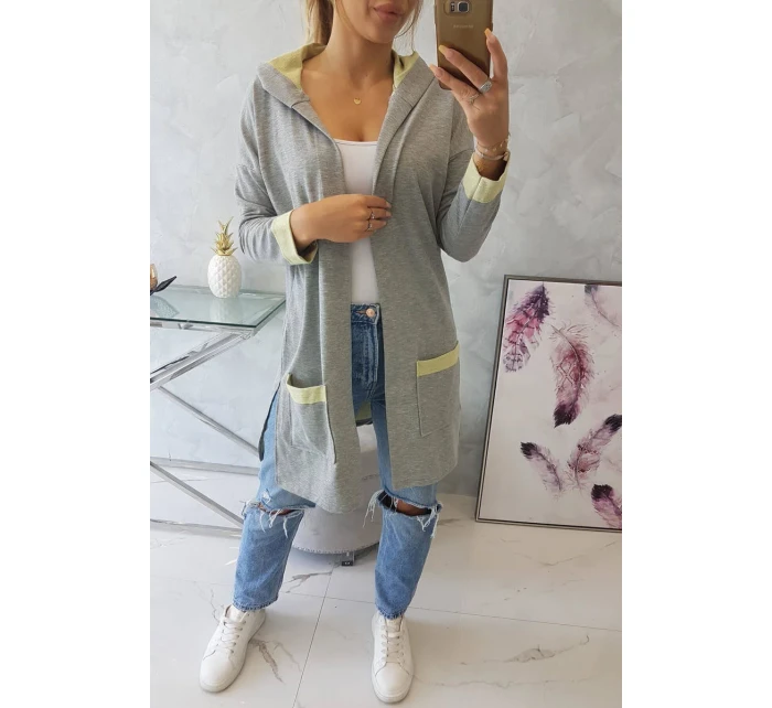 Dvojfarebná bunda s kapucňou žltá+sivá Dvojfarebná bunda s kapucňou žltá+sivá