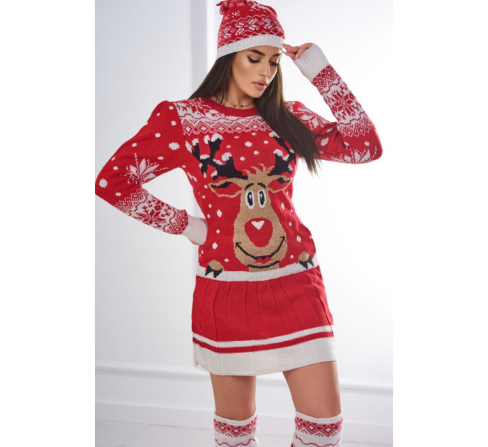 Vianočný set 1006 sveter + čiapka + podkolienky červené