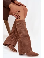 Kozačky Eko semišové podpatek sloupek na zip vyhřívané vytočená lýtka tmavě béžové Evyra Kozačky Eko semišové podpatek sloupek na zip vyhřívané vytočená lýtka tmavě béžové Evyra