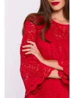 S380 Čipkované trapézové šaty - červené S380 Čipkované trapézové šaty - červené