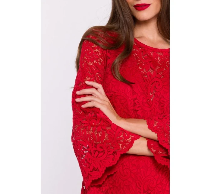 S380 Čipkované trapézové šaty - červené S380 Čipkované trapézové šaty - červené