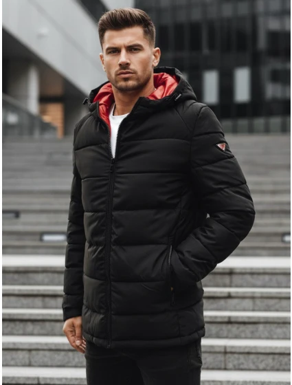 Pánska prešívaná zimná bunda s kapucňou čierna FashionStreet TX4894 Pánska prešívaná zimná bunda s kapucňou čierna FashionStreet TX4894