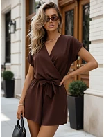 Dámsky letný overal s obálkovým výstrihom hnedý FashionStreet EY2640 Dámsky letný overal s obálkovým výstrihom hnedý FashionStreet EY2640