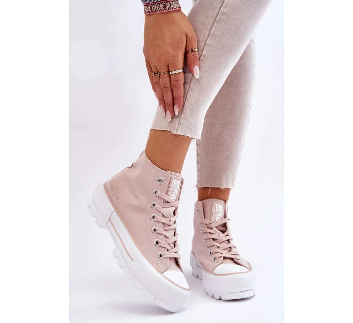 Wysokie Materiałowe Trampki Na Platformie Big Star LL274157 Nude