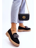 Módní semišové mokasíny s krystaly Černé model 21615397 - VINCEZA