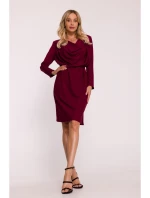 model 21470780 Šaty s výstřihem bordó - STYLOVE model 21470780 Šaty s výstřihem bordó - STYLOVE