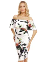 Spoločenské šaty kvetinové s volánom stredne dlhé biele - Biela - Beauty Fashion