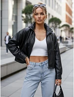 Dámska oversize čierna kožená bunda FashionStreet TY5664