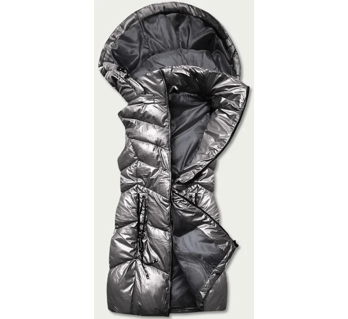 Lesklá šedá vesta s kapucňou (B8025-70)