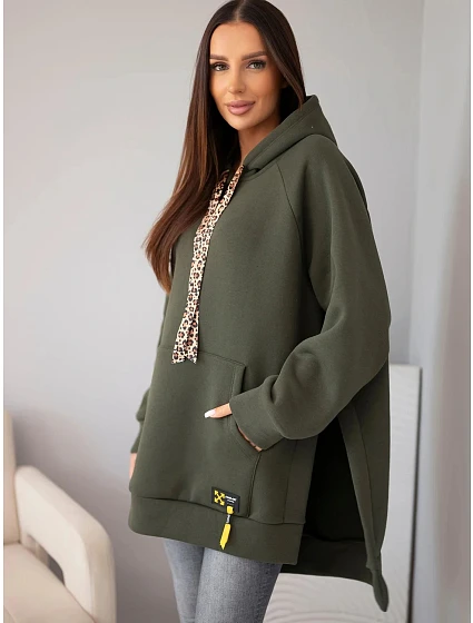 Mikina dámská oversize z bavlny s kapucí a kapsou khaki Mikina dámská oversize z bavlny s kapucí a kapsou khaki