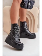 Kožené Botky Worker Na Platformě A Klínu model 21678220 Černé - Maciejka