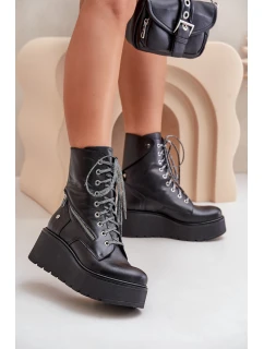 Kožené Botky Worker Na Platformě A Klínu model 21678220 Černé - Maciejka