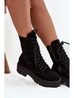 Botki Workery Damskie Z Naturalnego Zamsz Ocieplane Zazoo 4213 Czarne