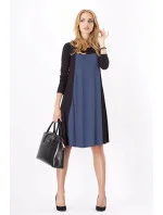 Dámske šaty voľný strih 3/4 rukáv vhodné aj pre tehotné stredne dlhé grafitové - Čierna - Beyo