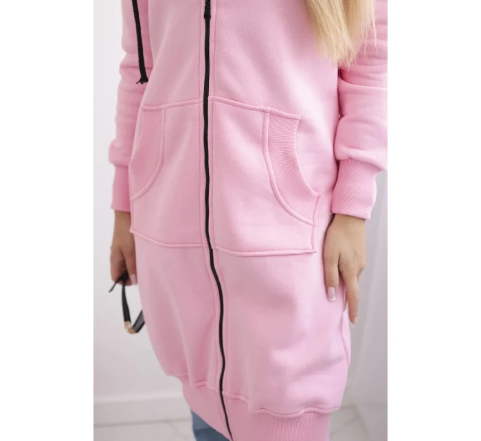 Zateplená dlouhá mikina s kapucí v barvě světle růžová Zateplená dlouhá mikina s kapucí v barvě světle růžová