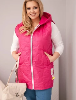 Dámske Plus veľkosť vesta s kapucňou s fuchsiovým kvetinovým prešívaním