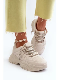 Sneakersy Damskie Na Masywnej Podeszwie Z Ozdobnym Sznurowaniem Beżowe Relissa