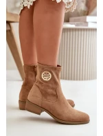 Botki Damskie Zapinane Na Zamek Z Ozdobnym Detalem Eko Zamszowe Beżowe Lerioria