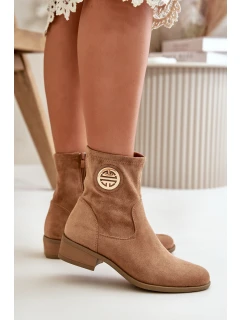 Botki Damskie Zapinane Na Zamek Z Ozdobnym Detalem Eko Zamszowe Beżowe Lerioria