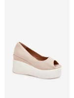 Sandały Damskie Na Koturnie I Platformie Jasnobeżowe Felyra Sandały Damskie Na Koturnie I Platformie Jasnobeżowe Felyra