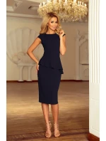 Elegantné tmavo modré dámske midi šaty s volánikmi model 6211541