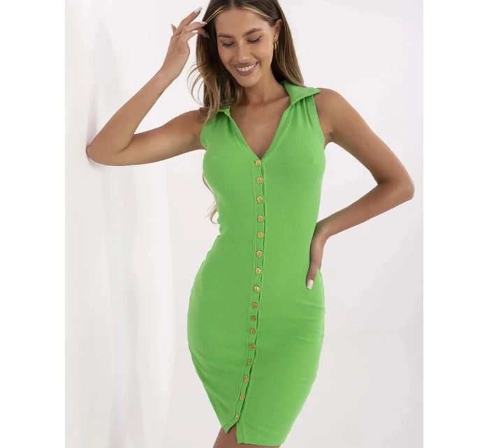 Zelené dámské tužkové šaty se zlatými knoflíky model 21214397 - Factory Price