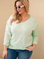 Dámska blúzka v nadmernej veľkosti s potlačou a perlami mätová