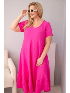 Dámske plus size šaty s krátkymi rukávmi a volánom z ľahkej viskózy vo fuchsiovej farbe
